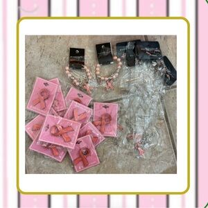 Breast Cancer Awareness pin/necklace/bracelet/earring bundle NEW